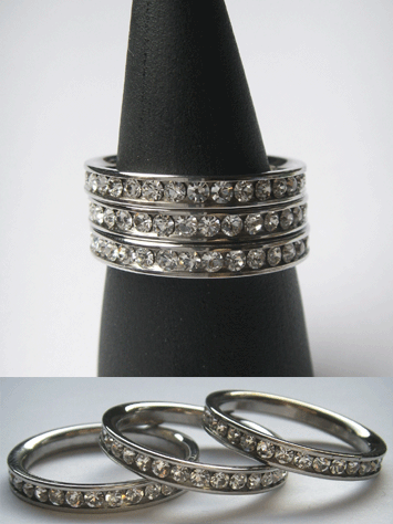 3er Edelstahl Ring - Zirkonia Steinchen
