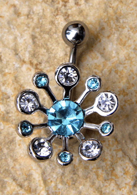 Bauchnabelpiercing hellblau-weiß