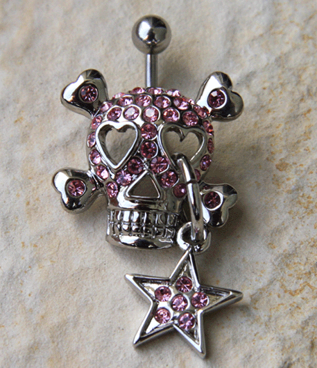 Bauchnabelpiercing Totenkopf rosa