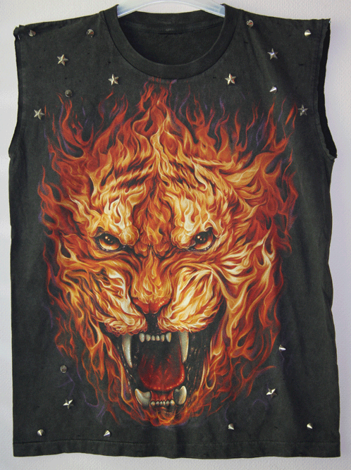 T-Shirt  Tiger  Flammen Stonewashed