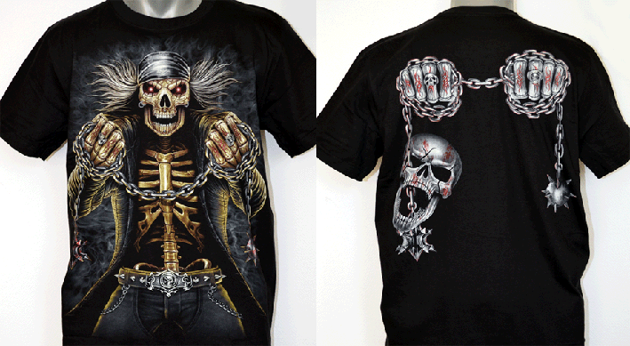 T-Shirt   Skelett mit Kette  - 2 Motive