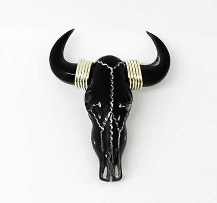 Anhänger Büffelkopf Horn / Silber Stier Schädel