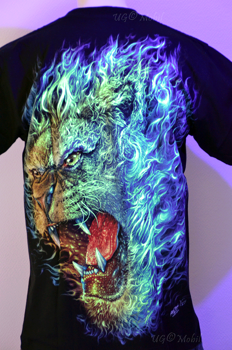 T-Shirt - Feuer- Löwe blau