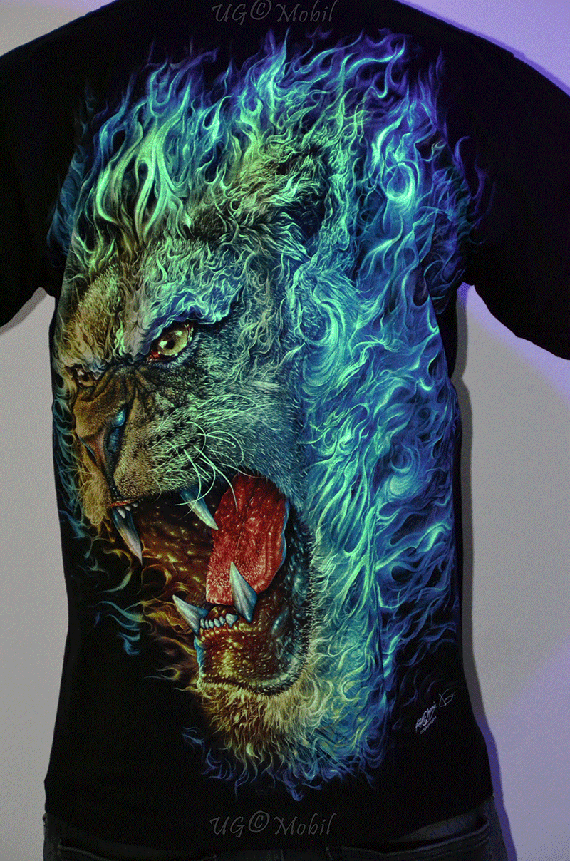 T-Shirt - Feuer- Löwe blau