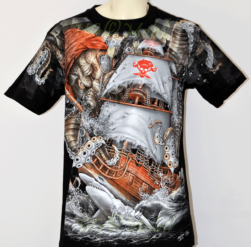 T-Shirt Segelschiff-Krake