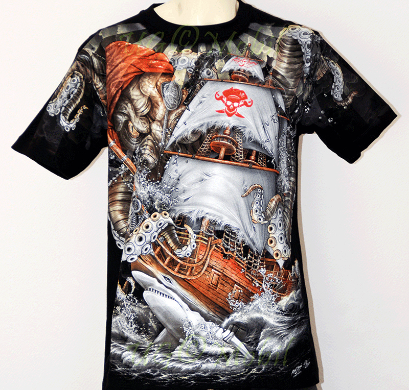 T-Shirt  Segelschiff-Krake