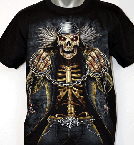 T-Shirt Skelett mit Kette - 2 Motive